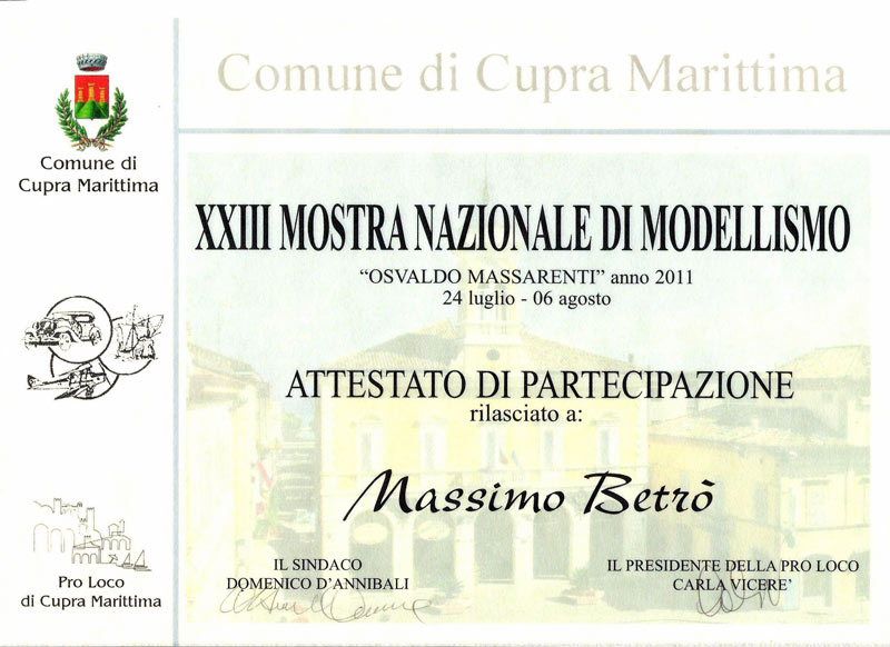 Attestato conseguito alla XXIII mostra nazionale del modellismo